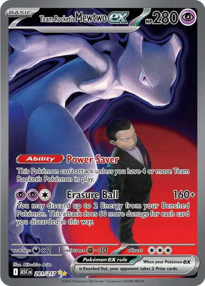 Team Rocket's Mewtwo ex 21/124 Ascended Heroes Pokemon card