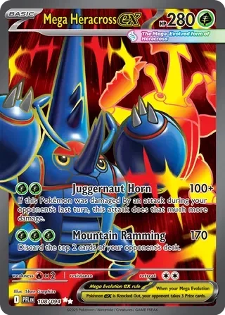 Mega Heracross ex 16/124 Phantasmal Flames Pokemon card